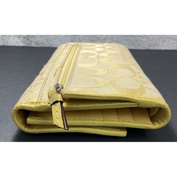 Coach Signature Yellow Canvas Leather Trim Credit Card Checkbook Trifold Wallet - Picture 7 of 9